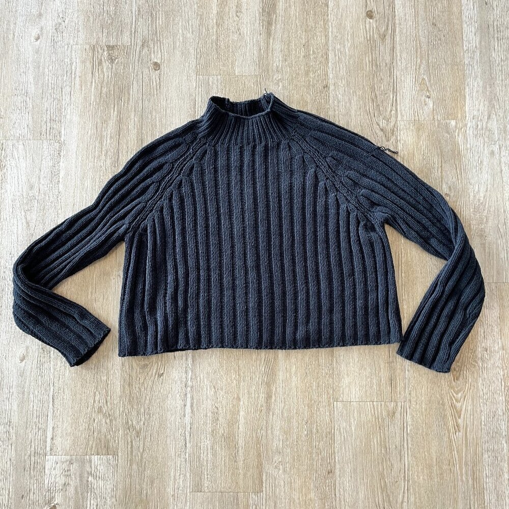 Womens American Eagle Black Cropped Knit Sweater - XL